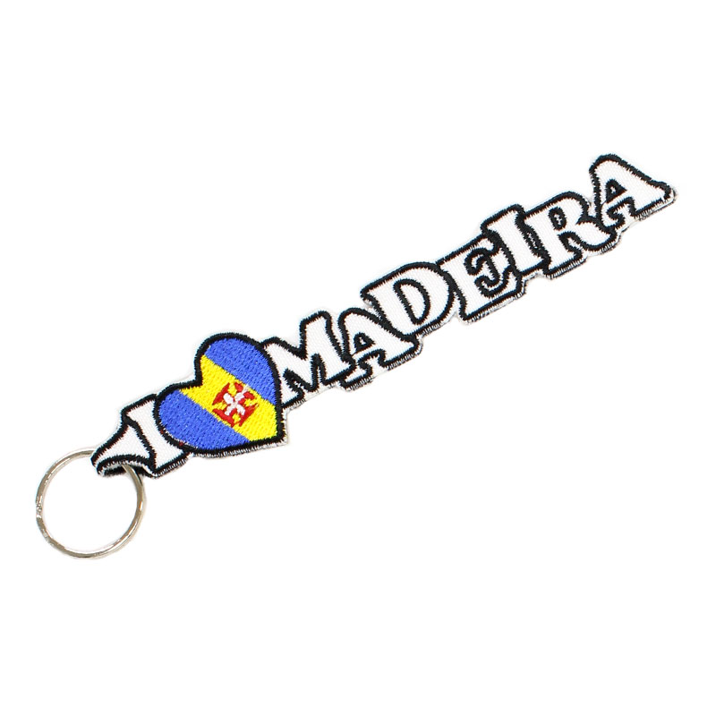 Porta-chaves Bordado I love Madeira com Bandeira Região da Madeira no coração.