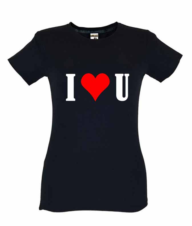 Dia dos Namorados I Love You T-Shirt Preta Senhora