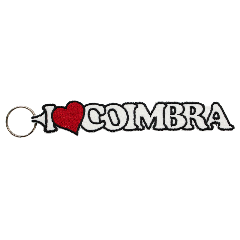 Porta-chaves Bordado "I Love Coimbra" (Branco)