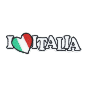 Emblème brodé - J'aime l'Italie (avec drapeau)