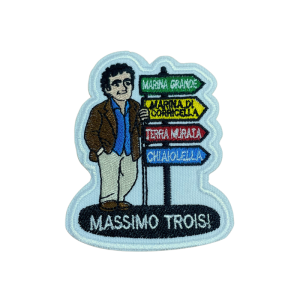 Emblema bordado de Massimo Troisi e zonas emblemáticas de Itália.