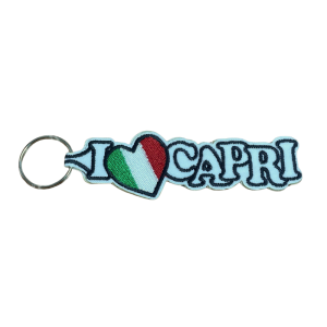 Porta-cahves bordado I Love Capri com coração com as cores da bandeira de Itália.