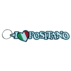 Porta-chaves bordado I Love Positano com coração com as cores da bandeira de Itália