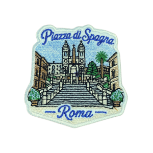 Emblema bordado inspirado en la Piazza di Spagna de Roma, Italia. Emblema termoadhesivo ideal para personalizar ropa, mochilas y accesorios.