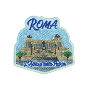 Emblema bordado inspirado en el Altar de la Patria en Roma, Italia.