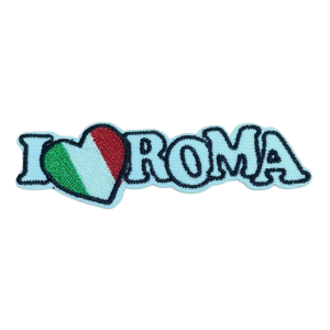 Embroidered emblem with the phrase "I Love Roma" and a heart in the colors of the Italian flag.