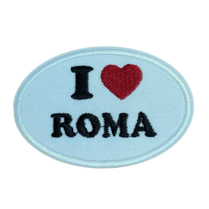 Emblema ovalado negro bordado "I Love Roma".