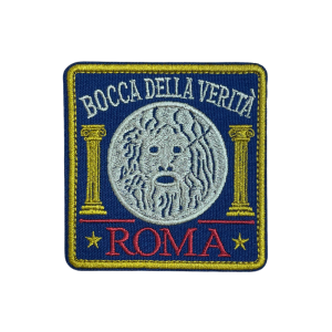 Emblema bordado inspirado na Bocca della Verità, em Roma, Itália.